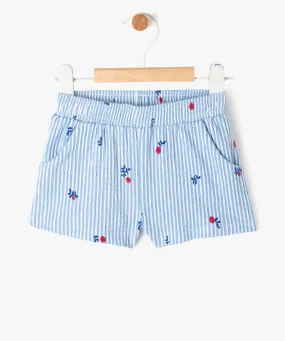 short raye en maille gaufree extensible bebe fille bleu shorts