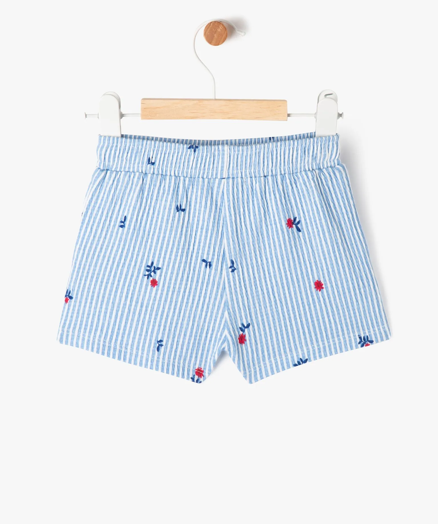 short raye en maille gaufree extensible bebe fille bleu shorts