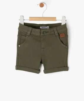 short slim uni en toile extensible bebe garcon vert shorts