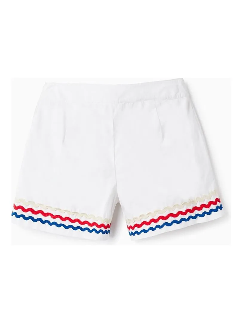 Shorts en Coton avec Bandes Ondulées pour Fille  PICASSO - Blanc