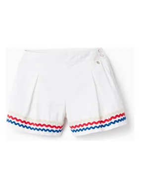 Shorts en Coton avec Bandes Ondulées pour Fille  PICASSO - Blanc