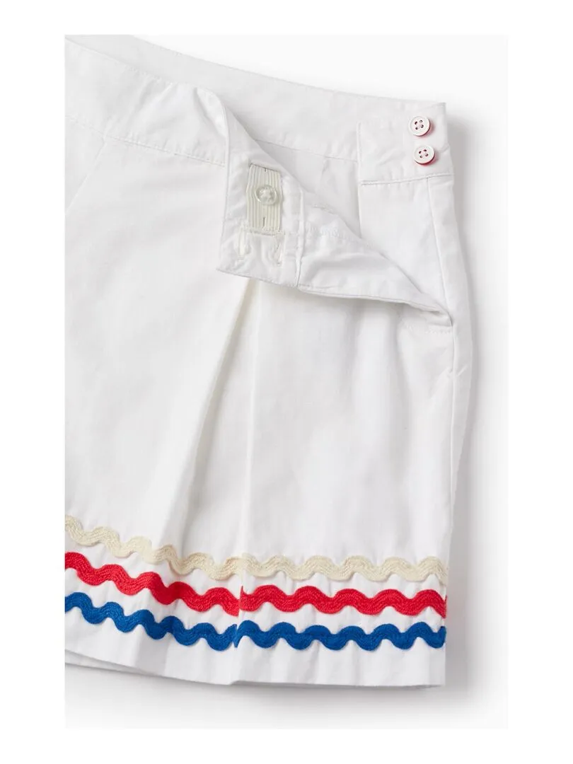 Shorts en Coton avec Bandes Ondulées pour Fille  PICASSO - Blanc