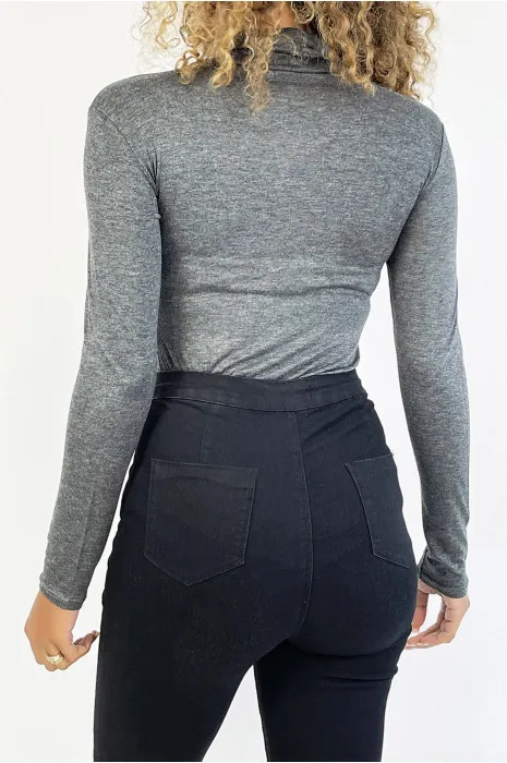 Sous pull anthracite en col roulé et manches longues