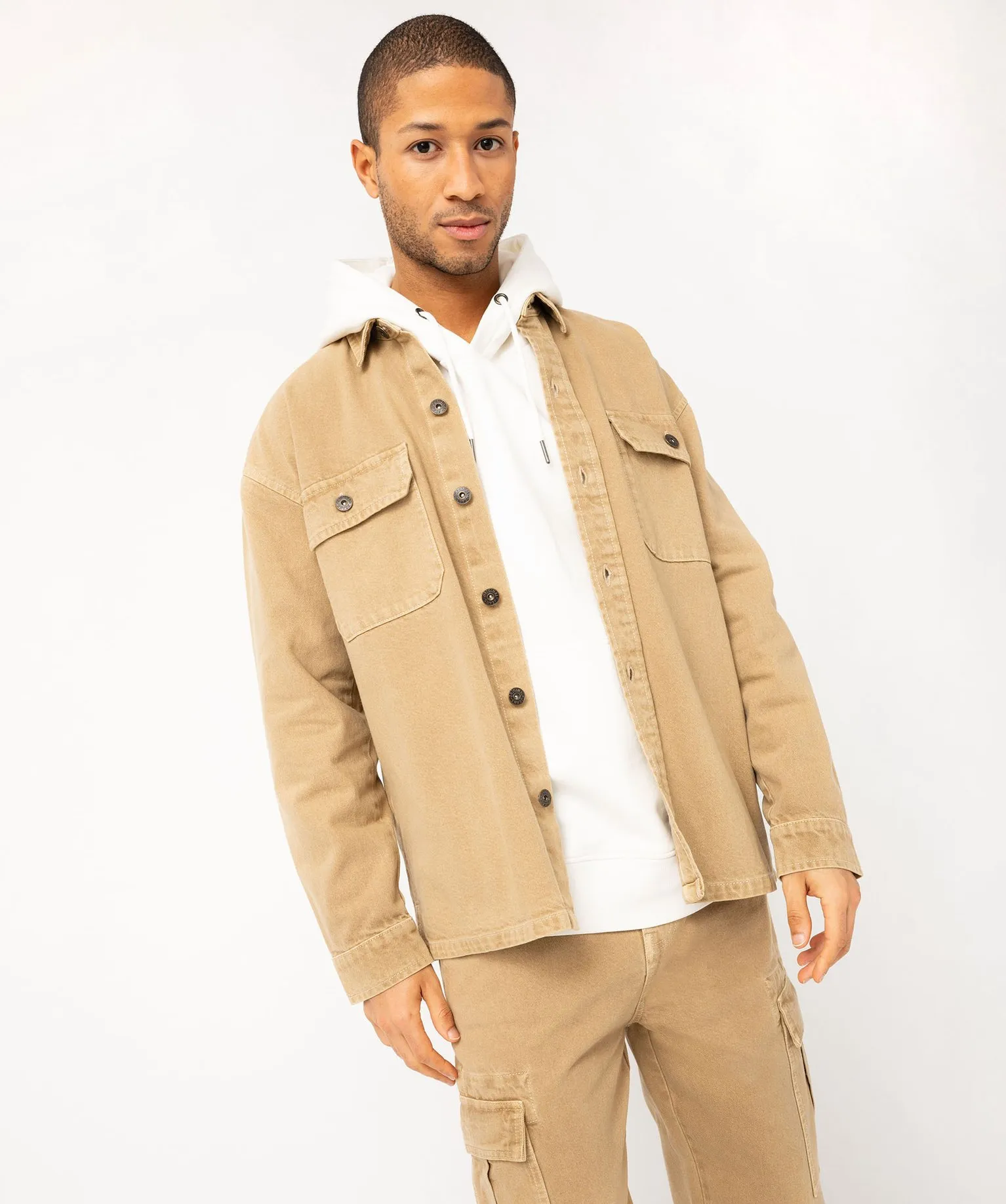 Surchemise en coton avec larges poches à rabat homme beige