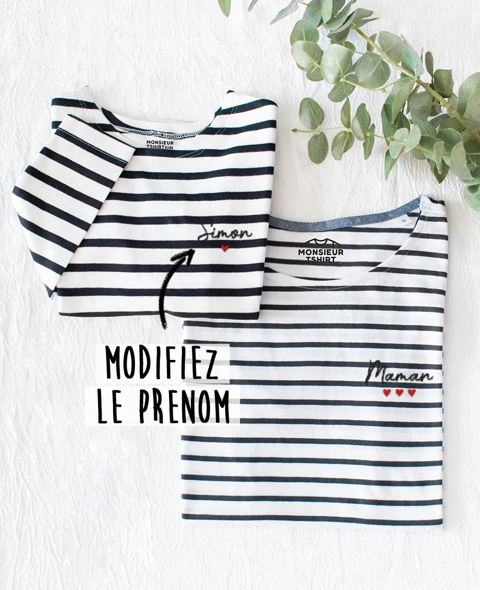 T-Shirt bébé Prénom enfant et coeur brodé personnalisé