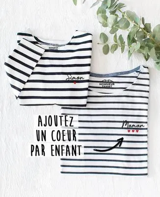 T-Shirt bébé Prénom enfant et coeur brodé personnalisé