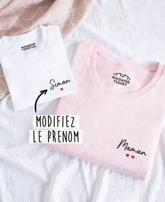 T-Shirt bébé Prénom enfant et coeur brodé personnalisé