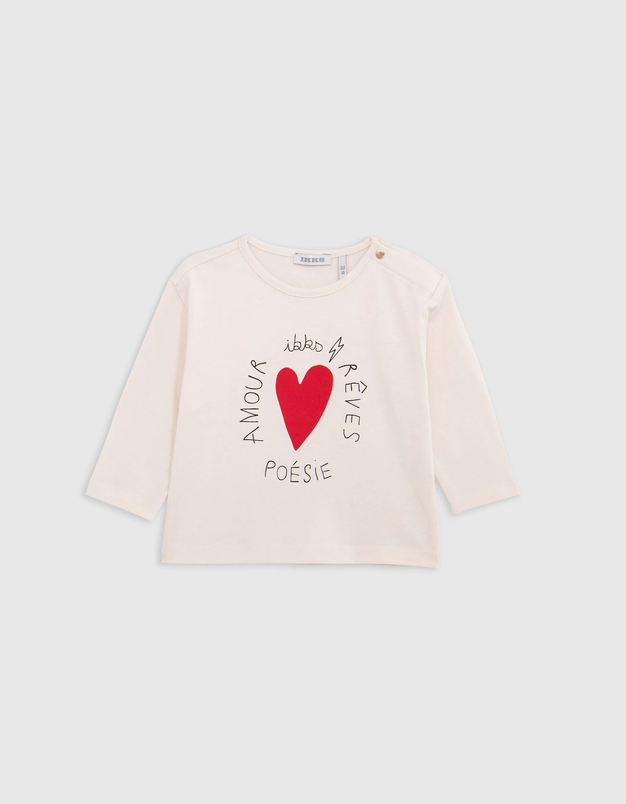 T-shirt écru coton bio visuel cœur et message bébé fille