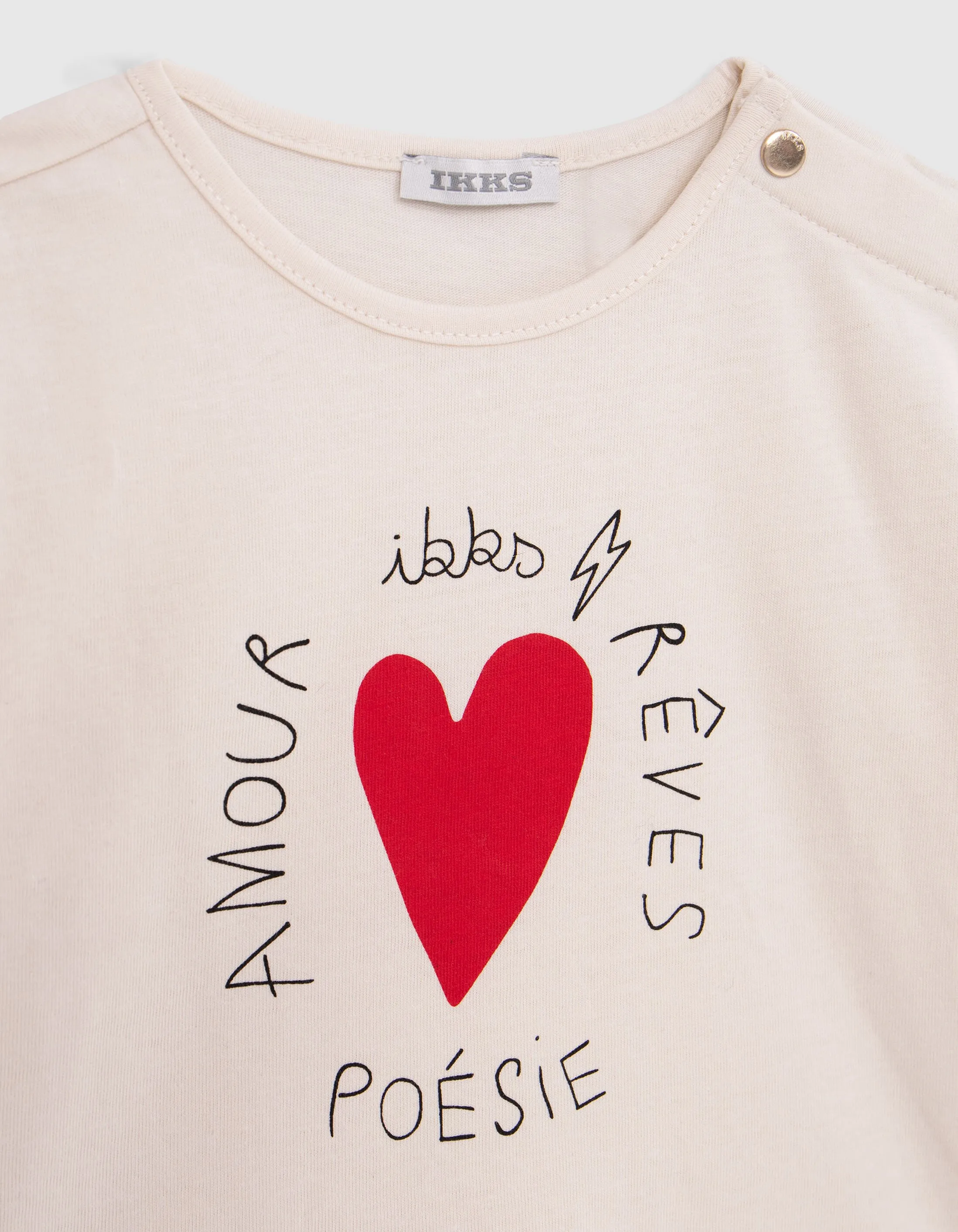 T-shirt écru coton bio visuel cœur et message bébé fille