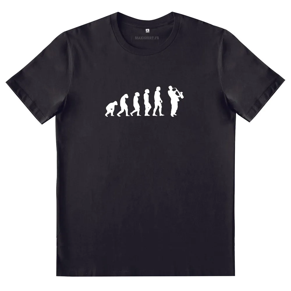 T-Shirt Evolution Saxophone | musicien | 100% coton, manches courtes, coupe régulière