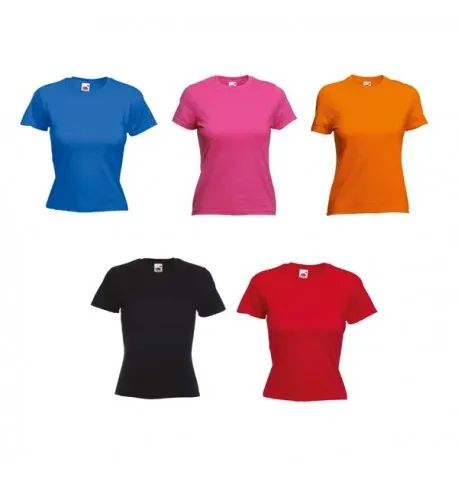 T-Shirt Femme Valueweight en Coloris Bleu Fuchsia Orange Noir et Rouge