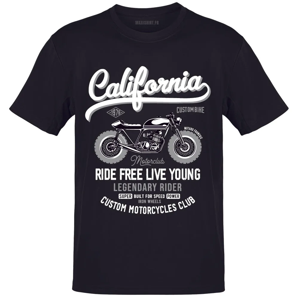 T-Shirt Moto Premium California Motorclub | Encre en relief | manches courtes | 100% coton, qualité française, épais | idée cade