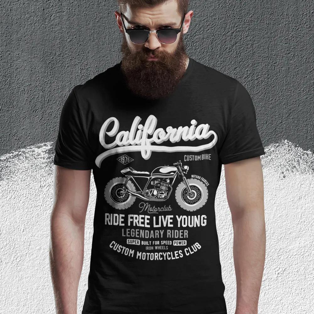 T-Shirt Moto Premium California Motorclub | Encre en relief | manches courtes | 100% coton, qualité française, épais | idée cade