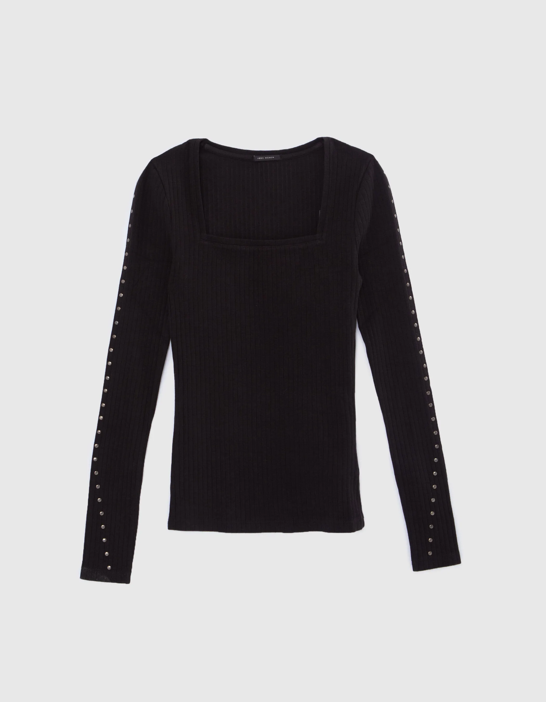 T-shirt noir en coton à encolure carrée pour femme