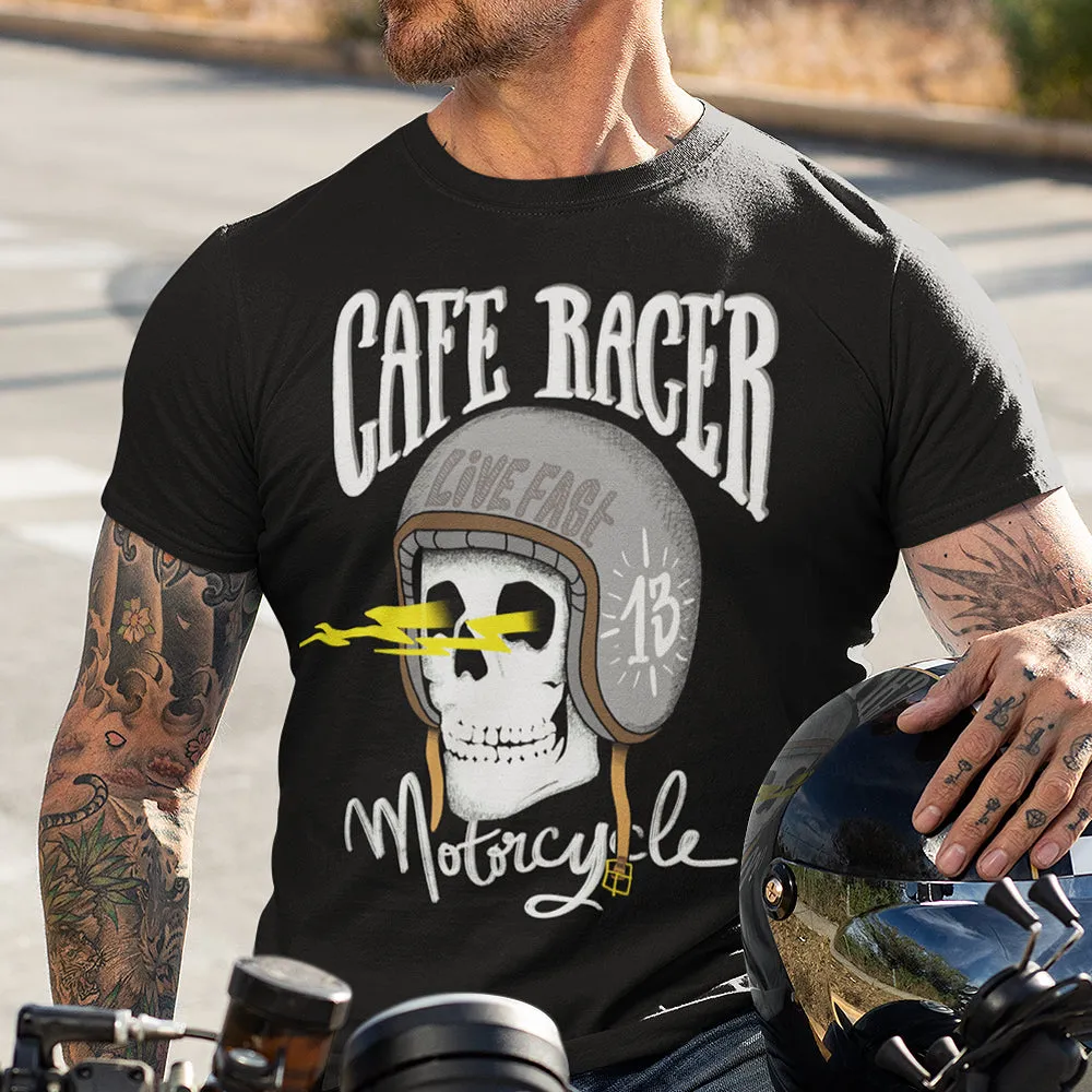 T-Shirt Noir Homme Motard | Manches courtes, 100% coton | moto Cafe Racer motorcycle