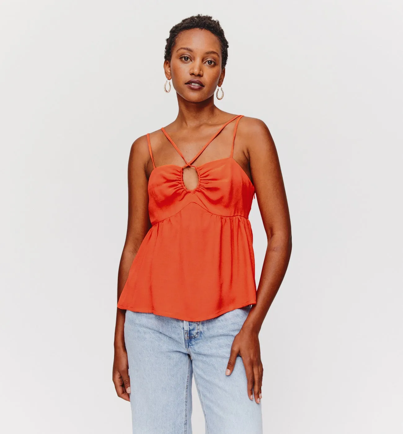 Top décolleté anneau Femme - Orange