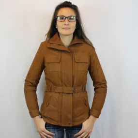 Veste en cuir marron avec ceinture pour femme