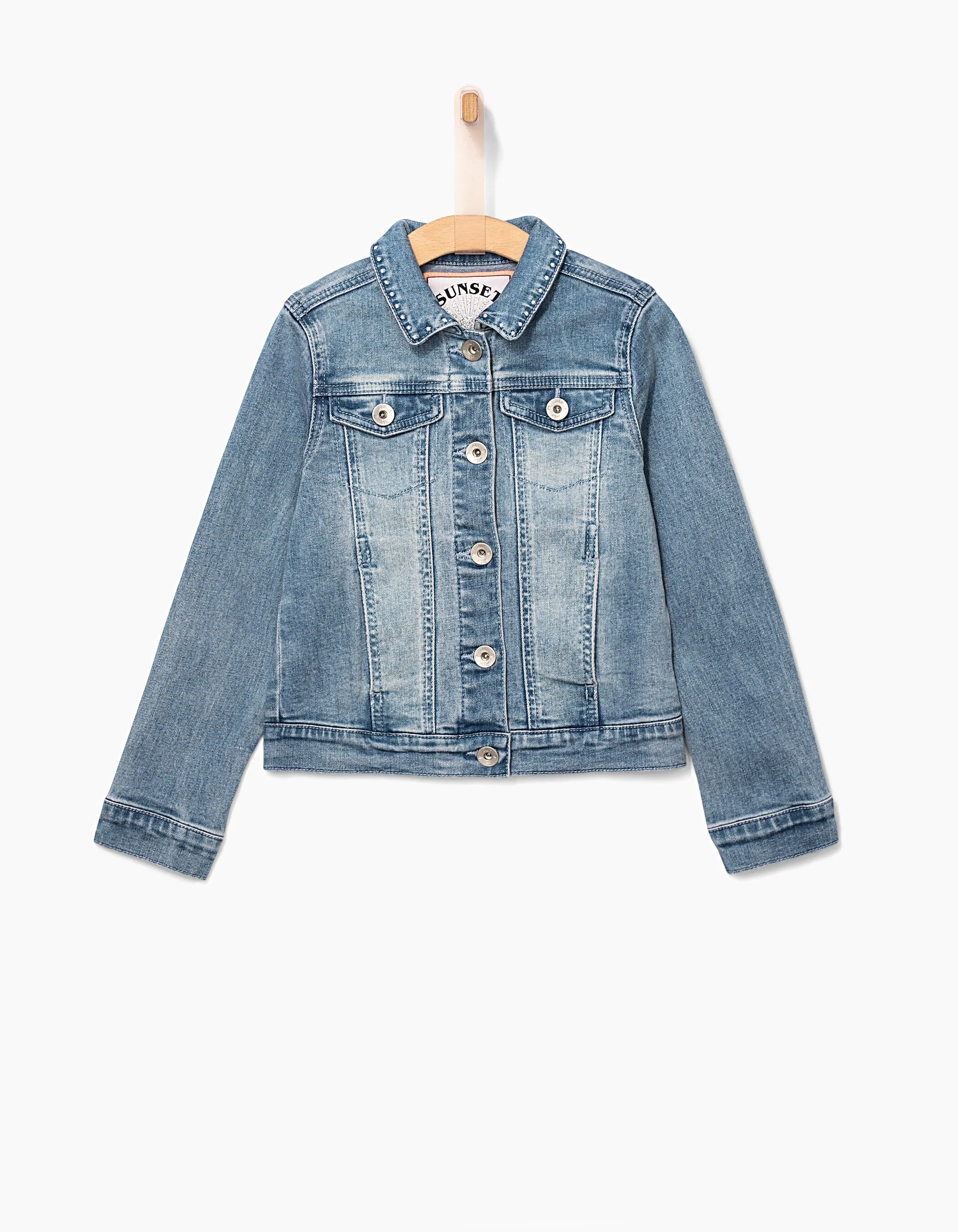 Veste en jean blue bleach à broderies pour fille