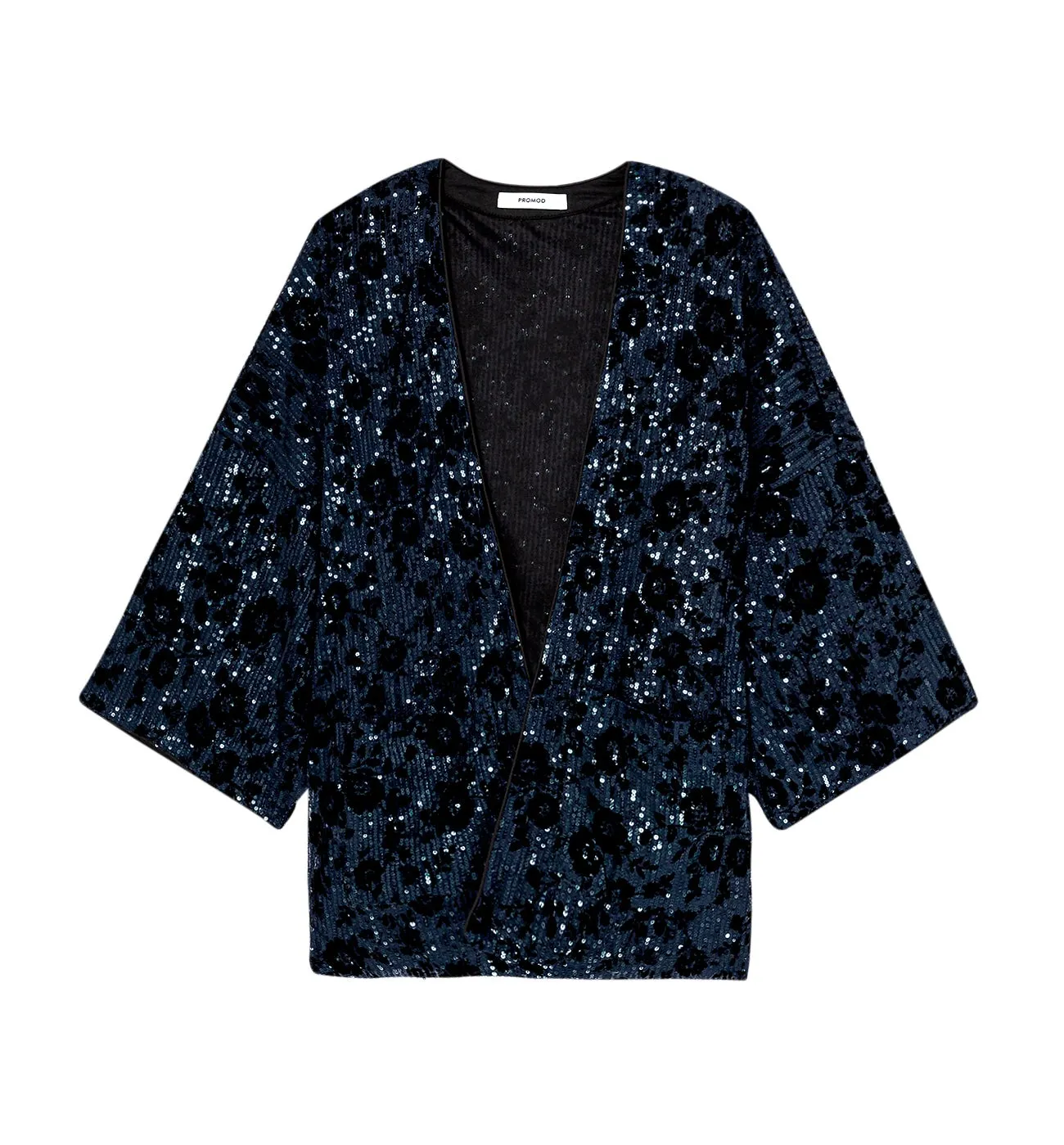 Veste kimono à paillettes - Imprimé marine