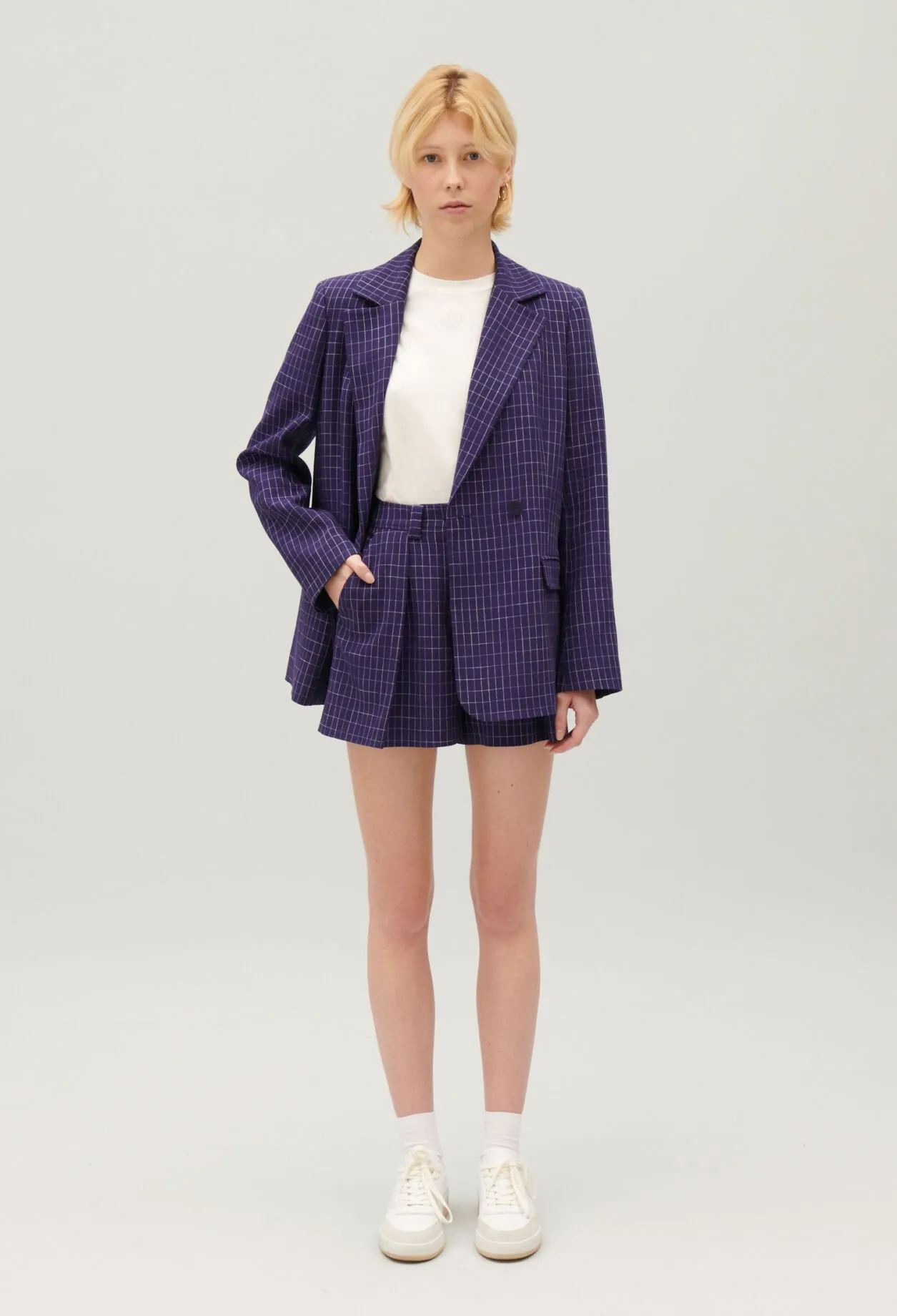 Veste tailleur carreaux indigo | Claudie FR