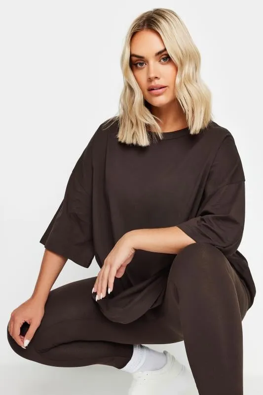 YOURS Curve Chocolate Brown Boxy Oversized T-Shirt