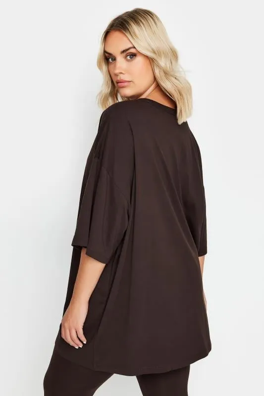 YOURS Curve Chocolate Brown Boxy Oversized T-Shirt