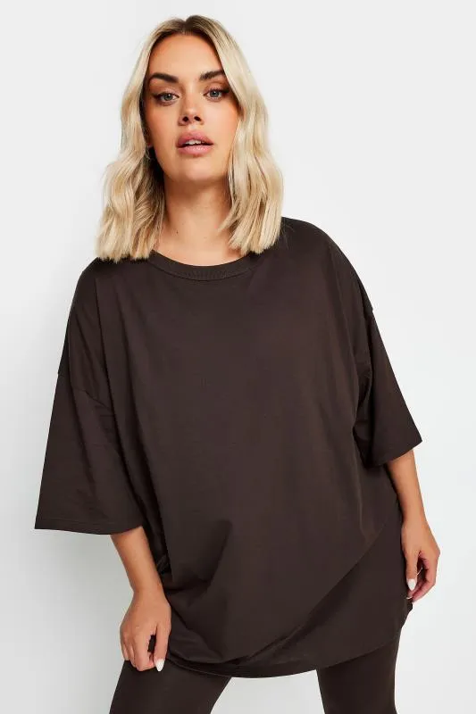 YOURS Curve Chocolate Brown Boxy Oversized T-Shirt