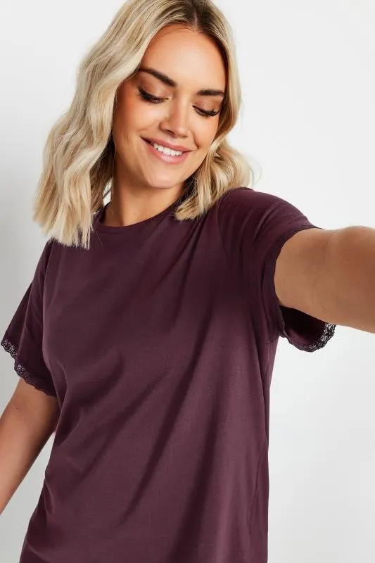 YOURS Curve Purple Lace Trim T-Shirt