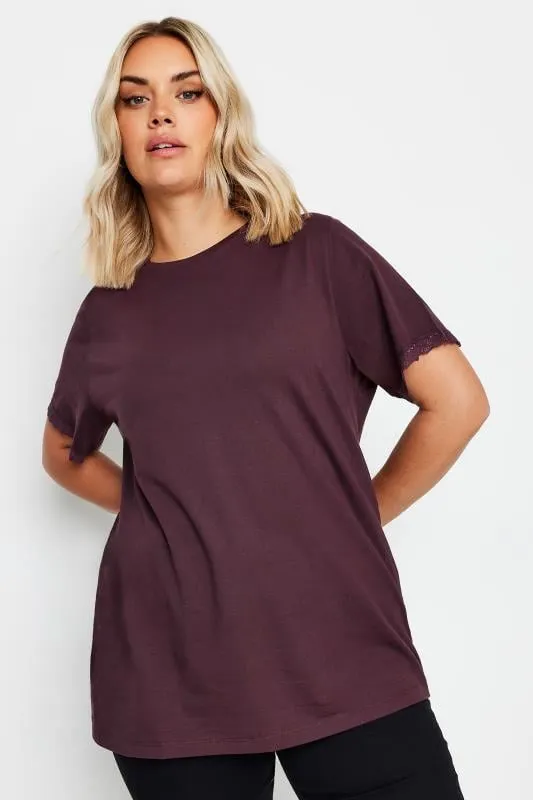 YOURS Curve Purple Lace Trim T-Shirt