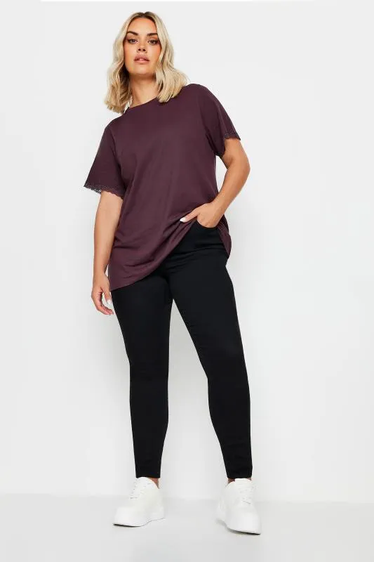 YOURS Curve Purple Lace Trim T-Shirt