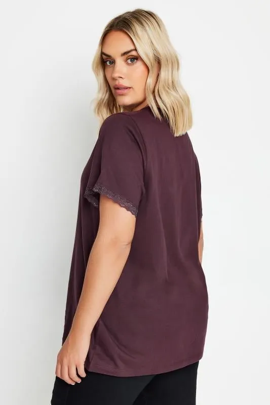 YOURS Curve Purple Lace Trim T-Shirt