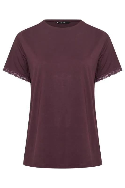 YOURS Curve Purple Lace Trim T-Shirt